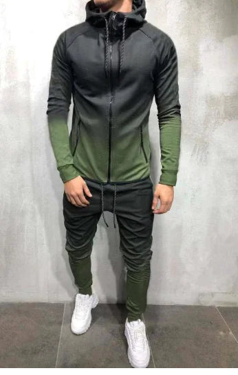 Men's Gradient Zip-Up Hoodie Casual Sportswear Set