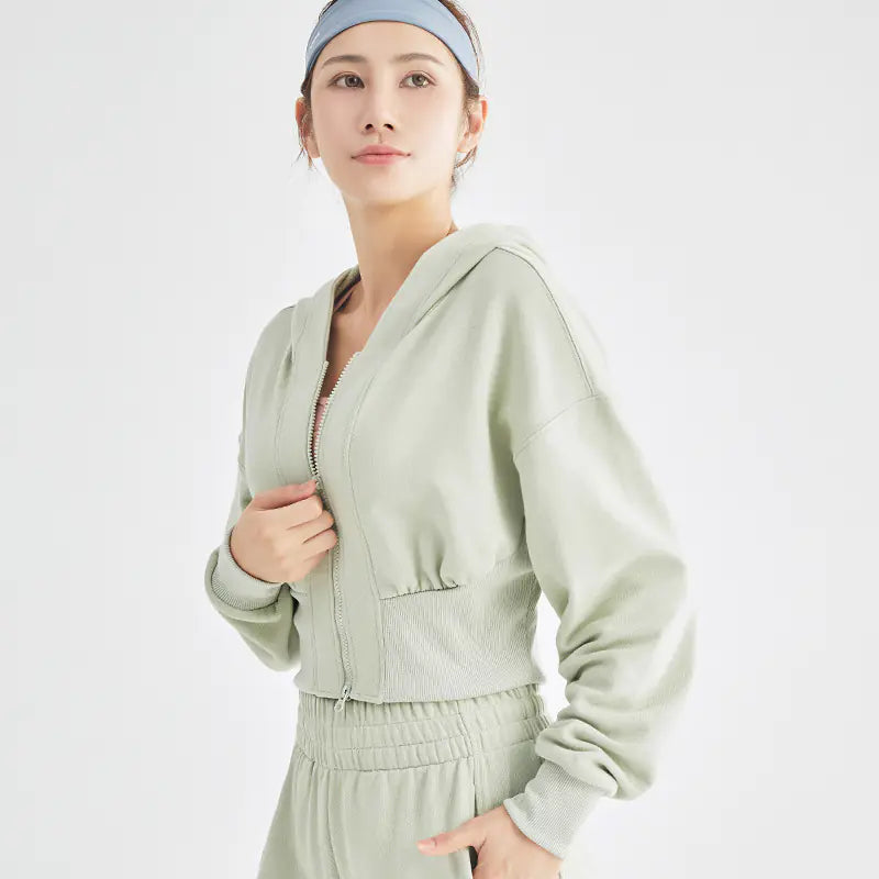 Women's Short Sleeve Hooded Fitness Jacket for Yoga