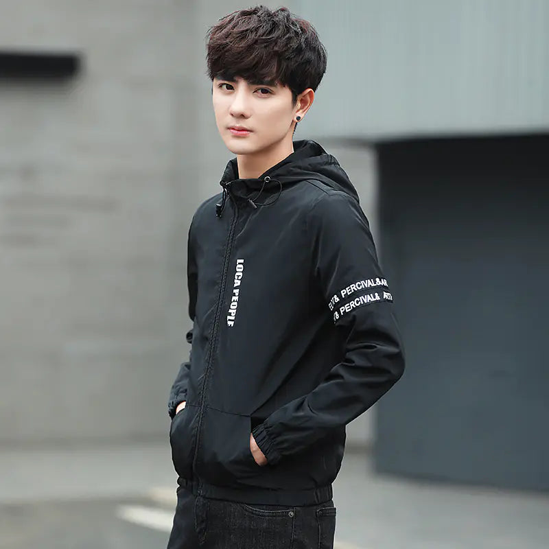 Men's Spring Autumn Hoodie Printed Jacket (Korean Style)