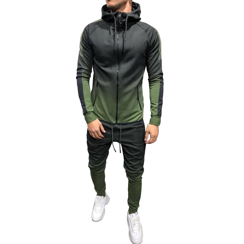 Men's Gradient Zip-Up Hoodie Casual Sportswear Set