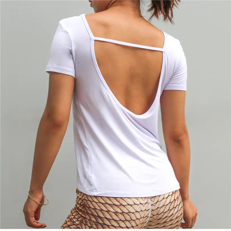 Backless Short Sleeve T-Shirt, Quick-Dry Yoga Top