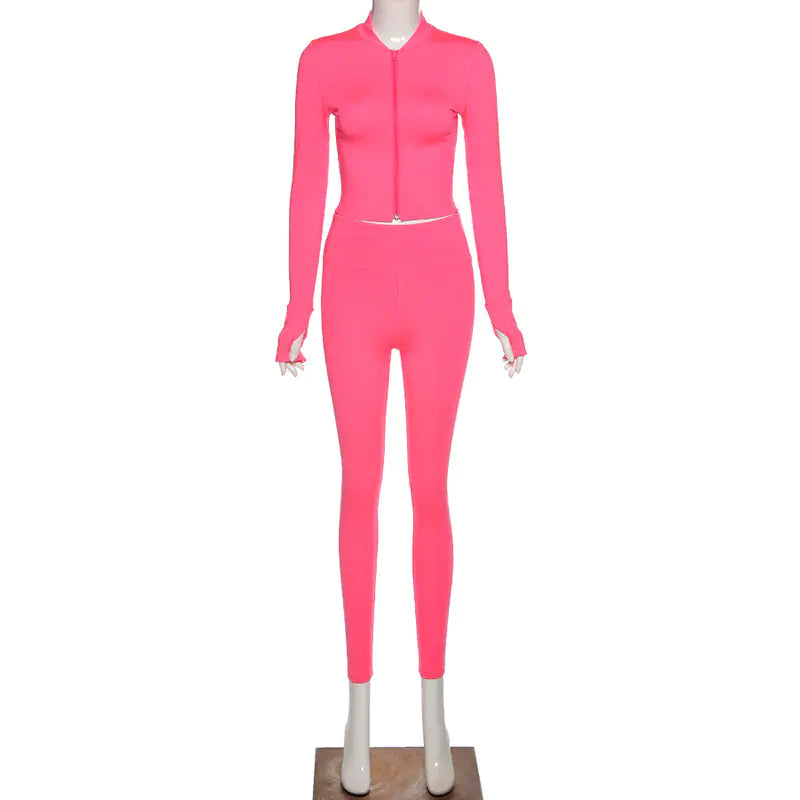 Women's Quick-Dry Fitness Set with Long Sleeve Top & Pants