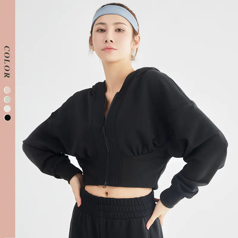 Women's Short Sleeve Hooded Fitness Jacket for Yoga