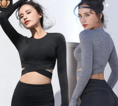 Women's Long Sleeve Cross Yoga Top - Quick-Dry Fitness Shirt