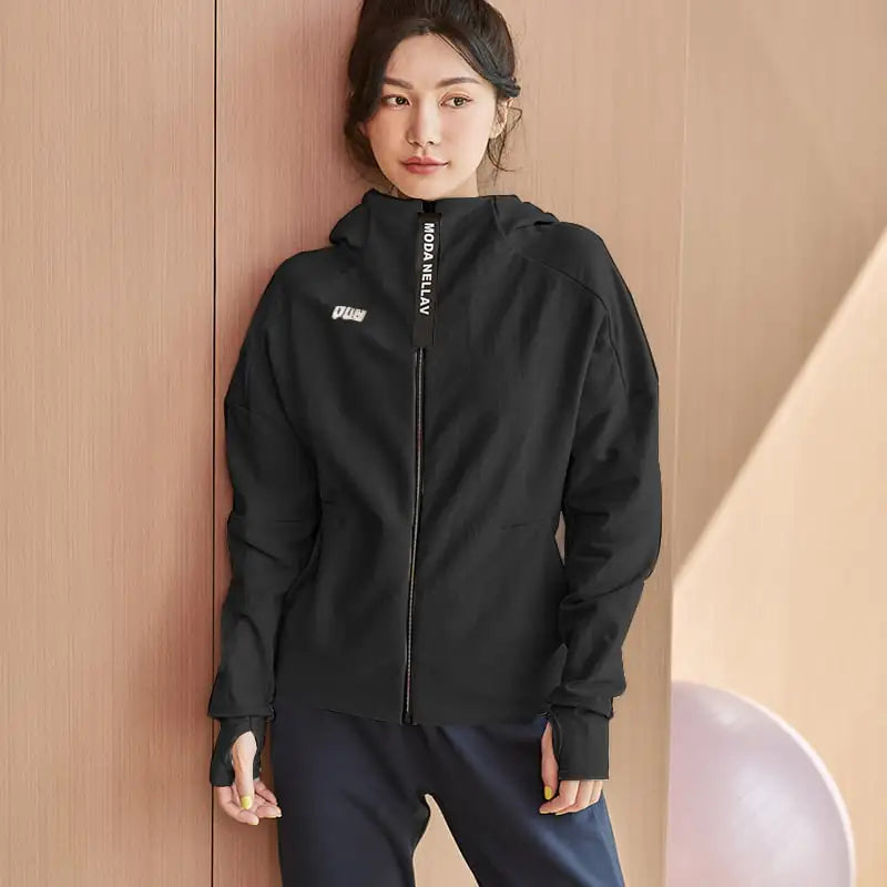 Women's Quick Dry Fitness Jacket with Hooded Long Sleeve