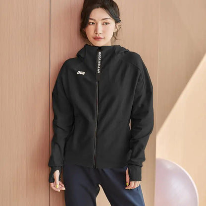 Women's Quick Dry Fitness Jacket with Hooded Long Sleeve