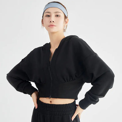 Women's Short Sleeve Hooded Fitness Jacket for Yoga