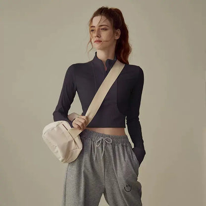 Slim Fit Long Sleeve Half-Zip Yoga Jacket for Women