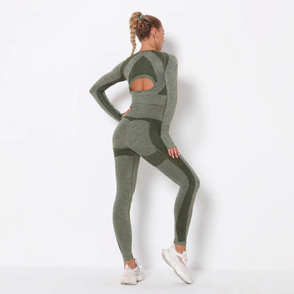 Seamless Hollow Yoga Set with High-Waisted Leggings