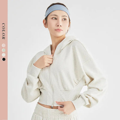 Women's Short Sleeve Hooded Fitness Jacket for Yoga