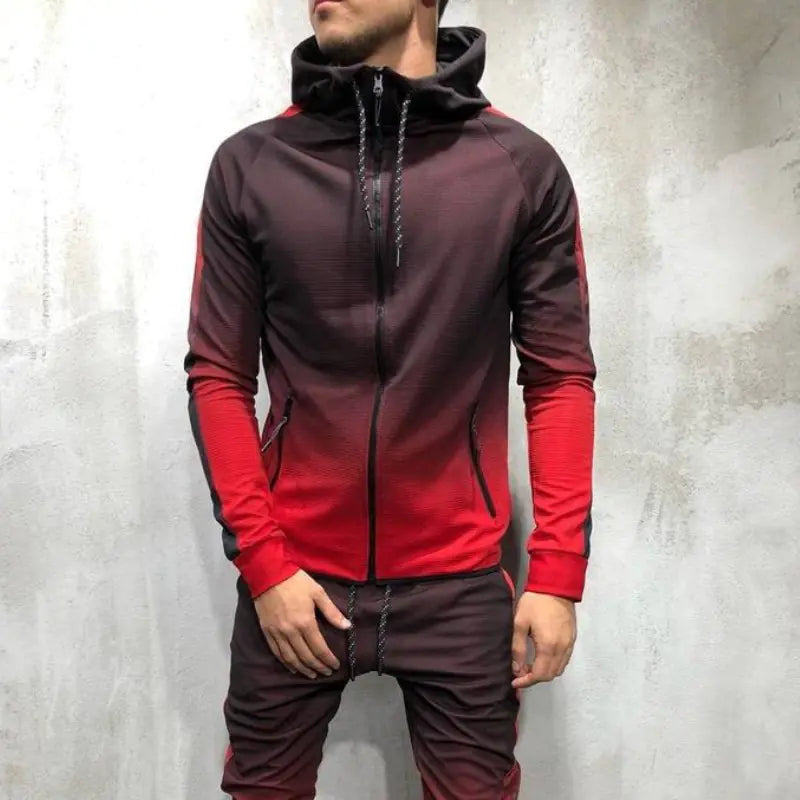 Men's Gradient Zip-Up Hoodie Casual Sportswear Set