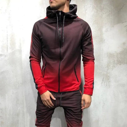 Men's Gradient Zip-Up Hoodie Casual Sportswear Set