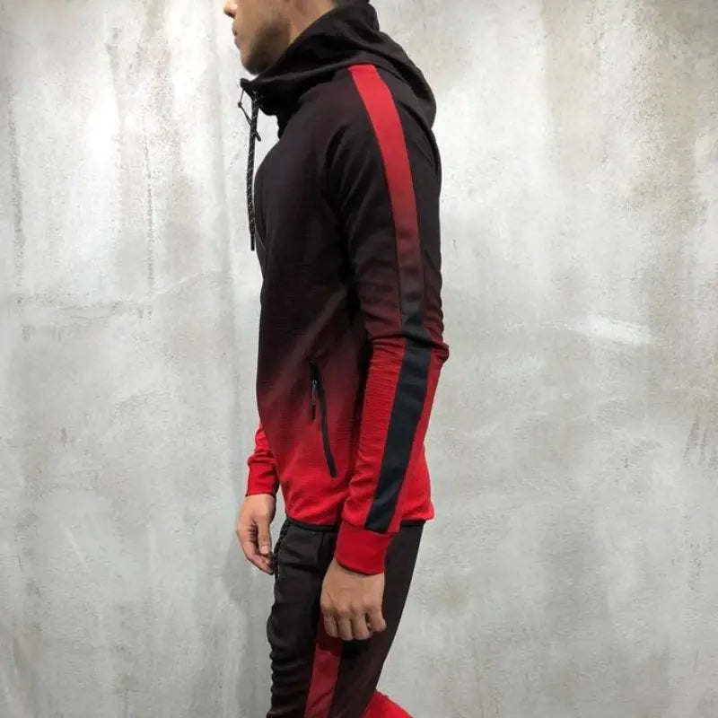 Men's Gradient Zip-Up Hoodie Casual Sportswear Set