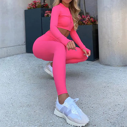 Women's Quick-Dry Fitness Set with Long Sleeve Top & Pants