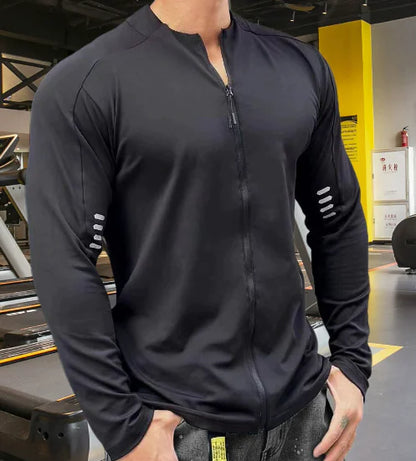 Men's Compression Long Sleeve Running Jacket with Stand Collar