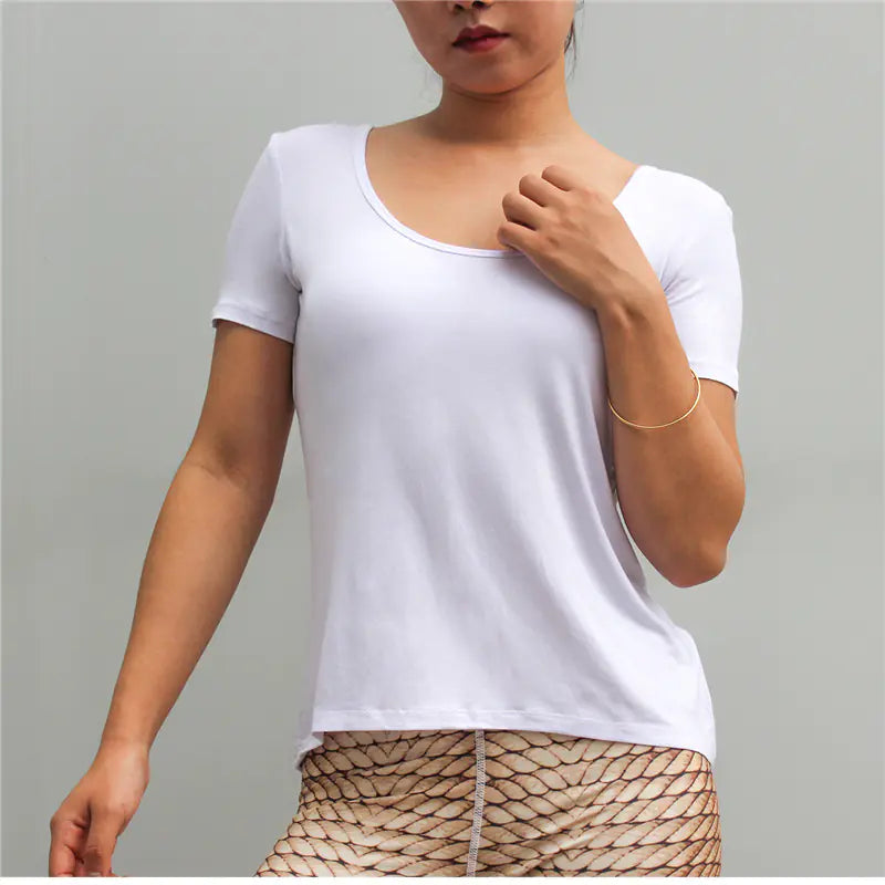 Backless Short Sleeve T-Shirt, Quick-Dry Yoga Top