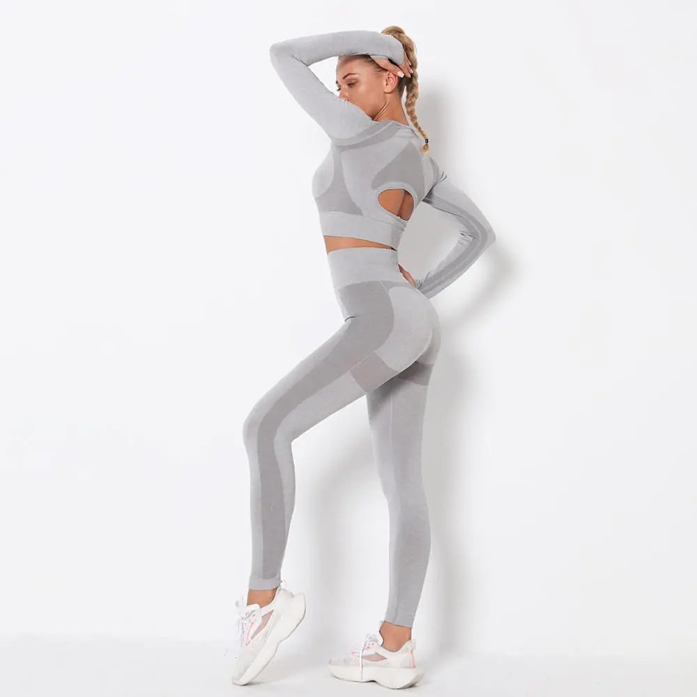 Seamless Hollow Yoga Set with High-Waisted Leggings