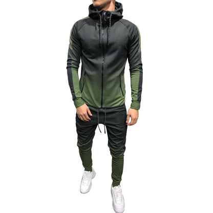 Men's Gradient Zip-Up Hoodie Casual Sportswear Set