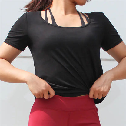 Backless Short Sleeve T-Shirt, Quick-Dry Yoga Top