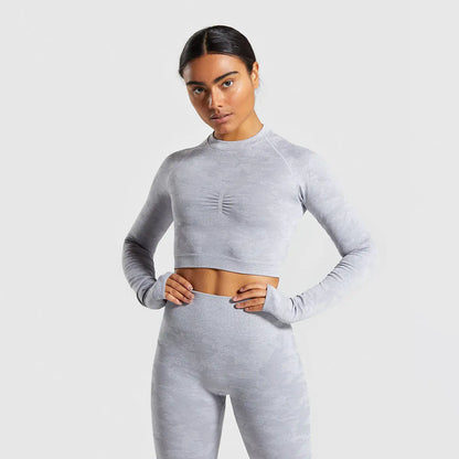 Shark Camouflage Seamless Long Sleeve Workout Top