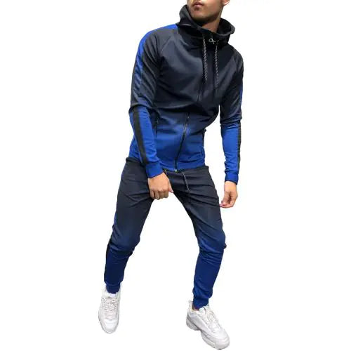 Men's Gradient Zip-Up Hoodie Casual Sportswear Set