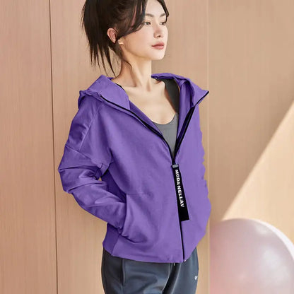 Women's Quick Dry Fitness Jacket with Hooded Long Sleeve