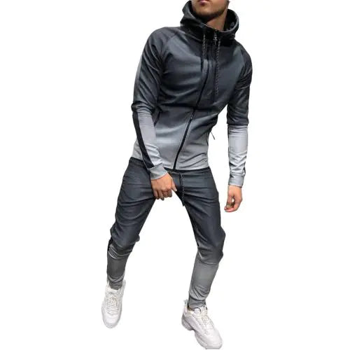 Men's Gradient Zip-Up Hoodie Casual Sportswear Set