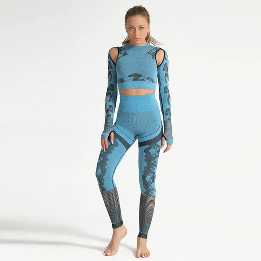 Camouflage Hollow Yoga Set with Seamless Leggings
