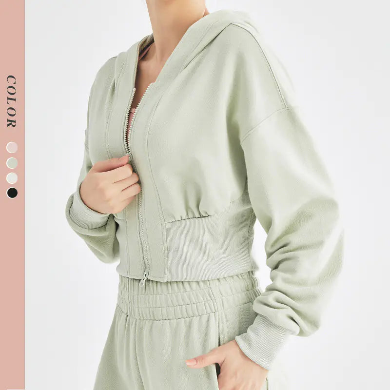 Women's Short Sleeve Hooded Fitness Jacket for Yoga