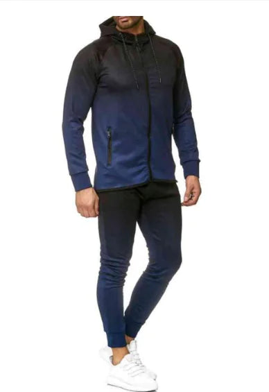 Men's Gradient Zip-Up Hoodie Casual Sportswear Set