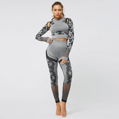 Camouflage Hollow Yoga Set with Seamless Leggings