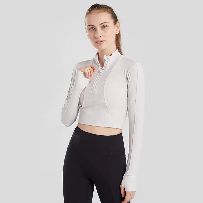 Slim Fit Long Sleeve Half-Zip Yoga Jacket for Women