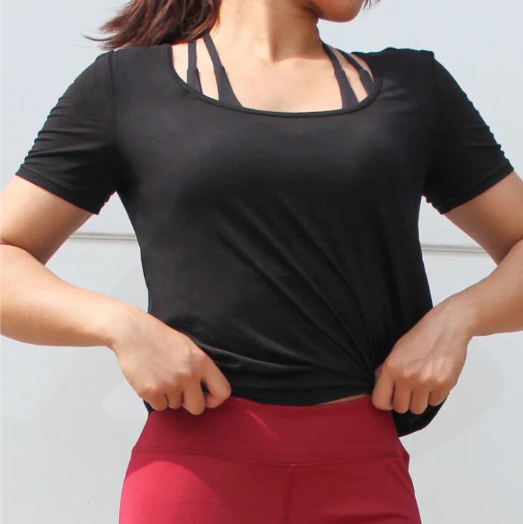Backless Short Sleeve T-Shirt, Quick-Dry Yoga Top
