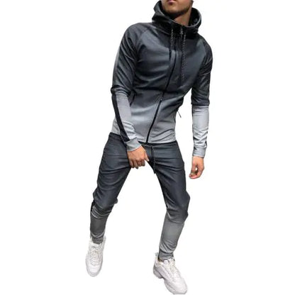 Men's Gradient Zip-Up Hoodie Casual Sportswear Set