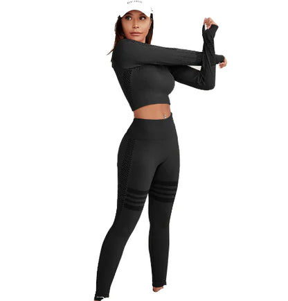 Seamless Yoga Outfit Set with Long Sleeve Top and High Waist