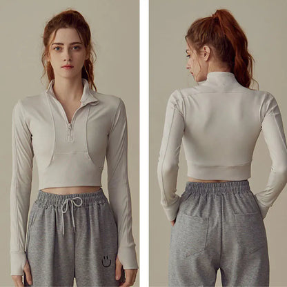 Slim Fit Long Sleeve Half-Zip Yoga Jacket for Women